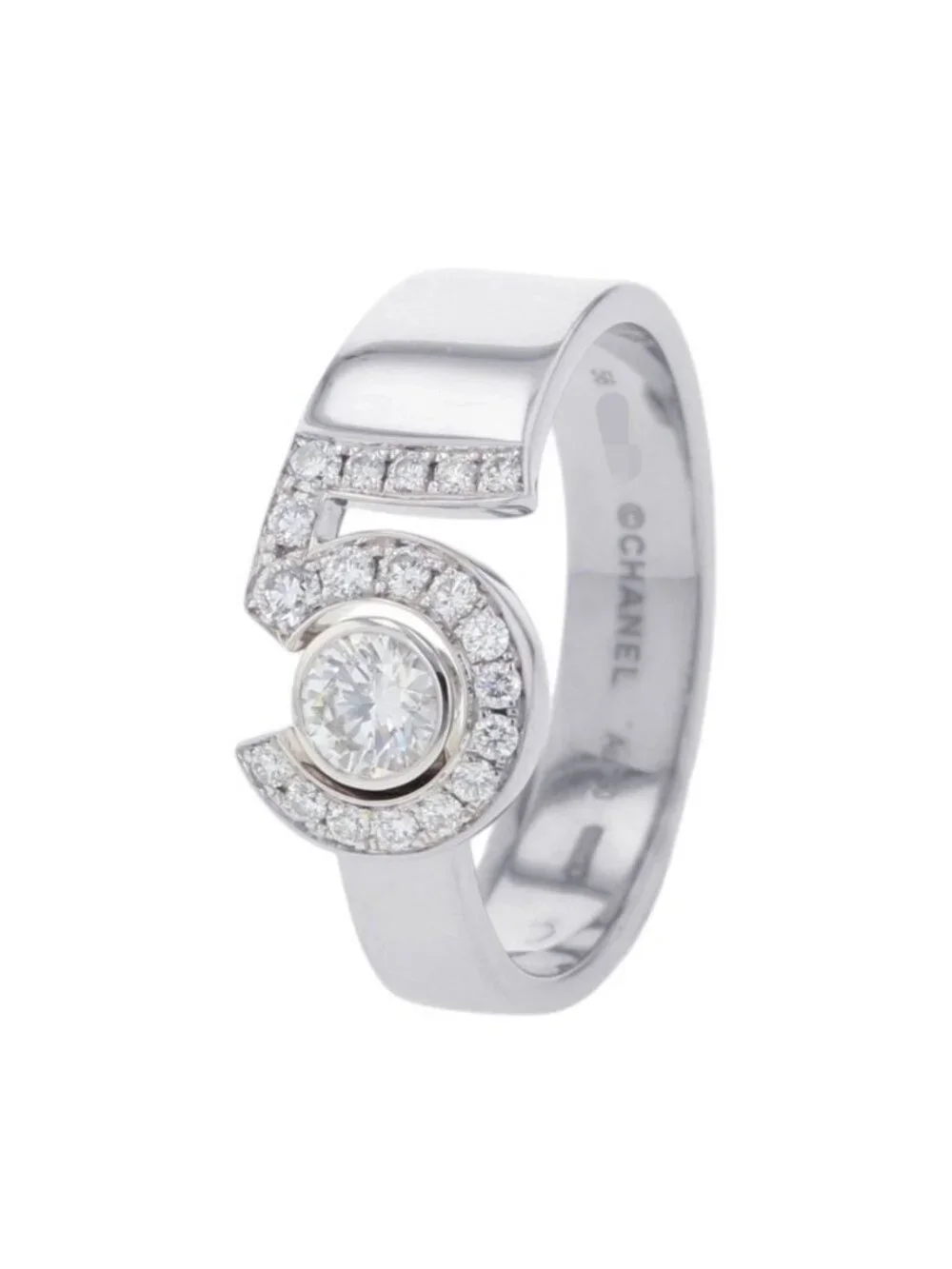 Chanel Ring Eternal No. 5 Diamond Center Stone 18K White Gold